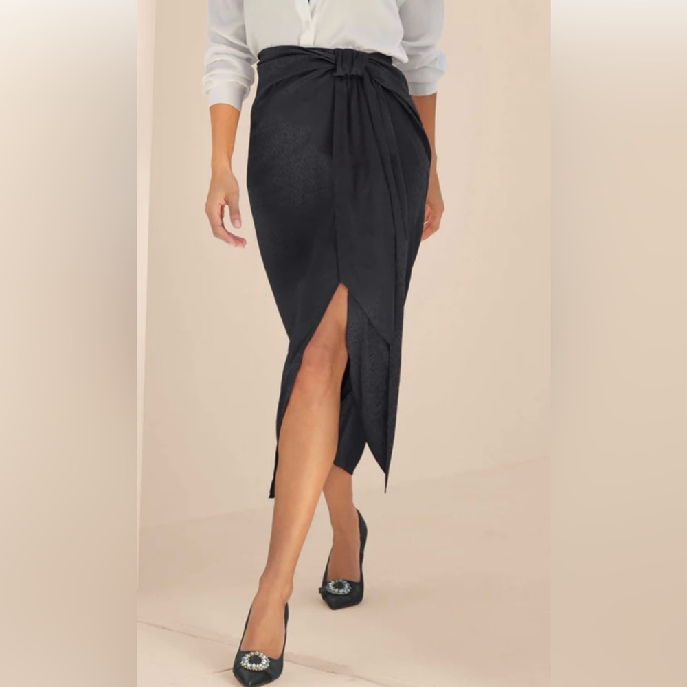 VENUS Black Asymmetrical Wrap Pencil Skirt with Front Slit
